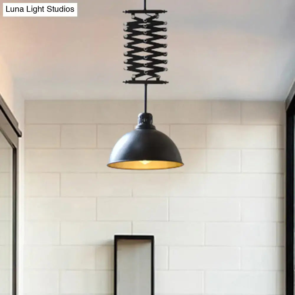 Decorbites industrial style black pendant light with metal dome shade and articulated spring mechanism in black white finish