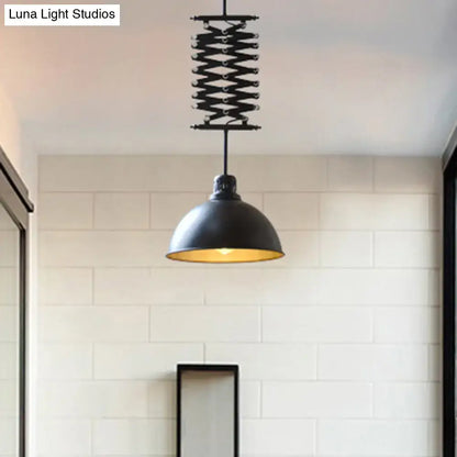 Decorbites industrial style black pendant light with metal dome shade and articulated spring mechanism in black white finish