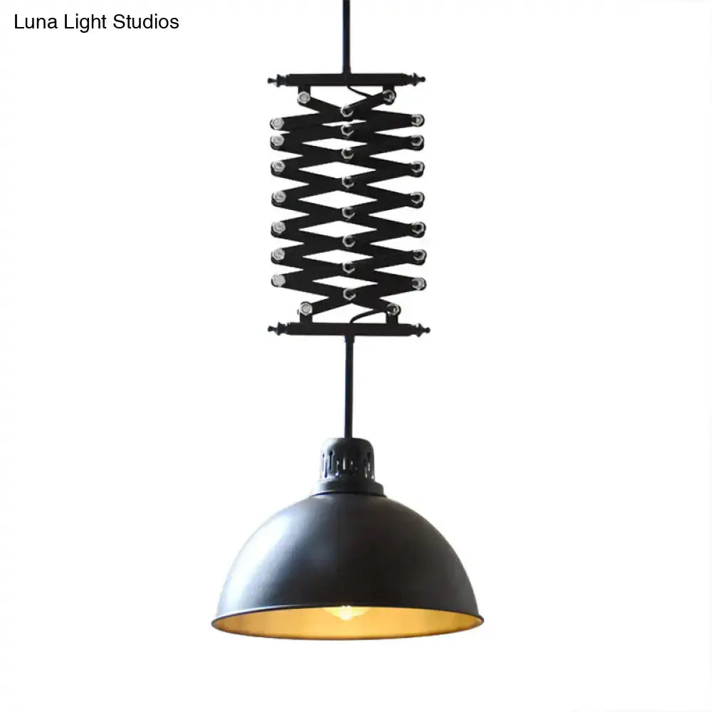 Black industrial style pendant light with extendable telescoping arm and gold interior dome by DecorBites in black white finish
