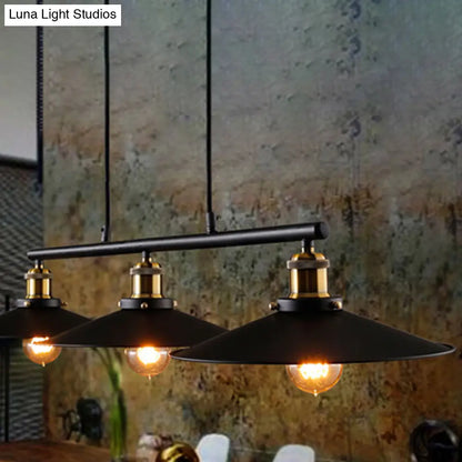DecorBites™ Industrial Black Wide Flare Pulley Pendant Light for Restaurant - 3 Bulb Hanging Island Fixture