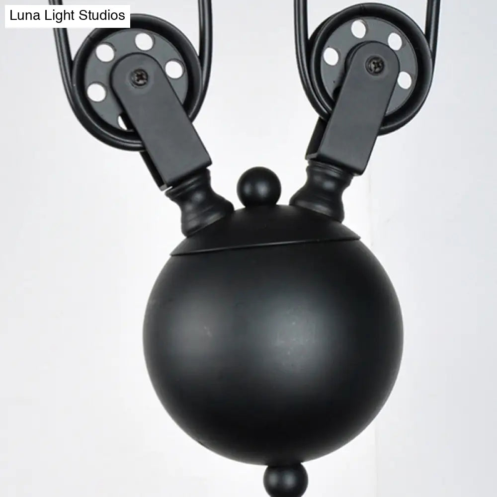 DecorBites™ Industrial Black Wide Flare Pulley Pendant Light for Restaurant - 3 Bulb Hanging Island Fixture