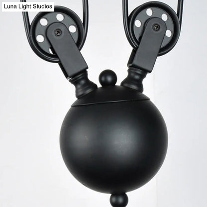 DecorBites™ Industrial Black Wide Flare Pulley Pendant Light for Restaurant - 3 Bulb Hanging Island Fixture