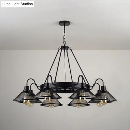 ثريا صناعية من شبكة سلكية سوداء - مصباح سقف متوهج 6/8 ضوء للمطعم