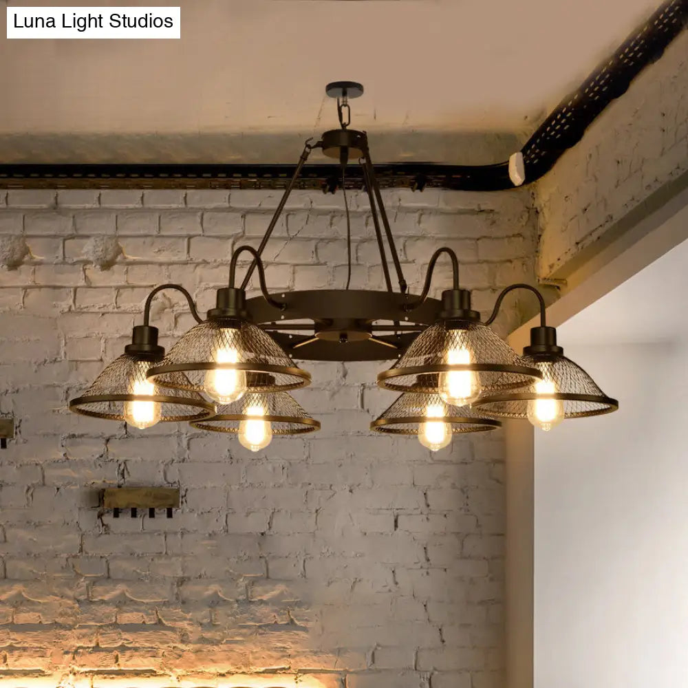 ثريا صناعية من شبكة سلكية سوداء - مصباح سقف متوهج 6/8 ضوء للمطعم