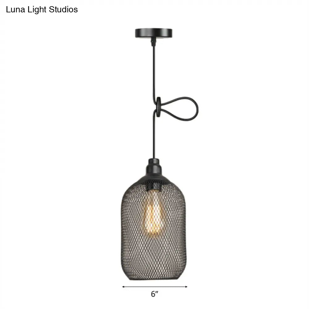 Industrial Black Wire Mesh Pendant Light with Height Adjustable Hanging Lamp for Dining Room