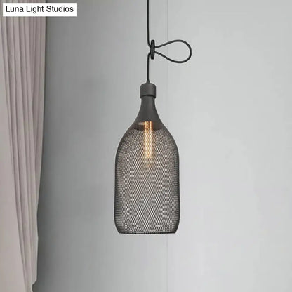 Industrial Black Wire Mesh Pendant Light with Height Adjustable Hanging Lamp for Dining Room