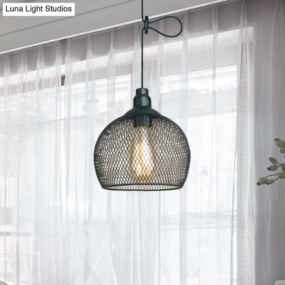 Industrial Black Wire Mesh Pendant Light with Height Adjustable Hanging Lamp for Dining Room