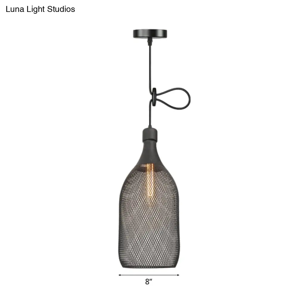 Industrial Black Wire Mesh Pendant Light with Height Adjustable Hanging Lamp for Dining Room