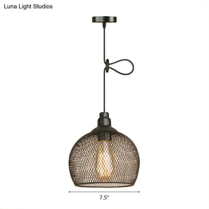 Industrial Black Wire Mesh Pendant Light with Height Adjustable Hanging Lamp for Dining Room