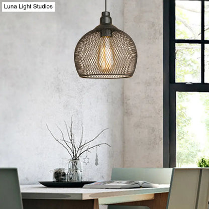 Industrial Black Wire Mesh Pendant Light with Height Adjustable Hanging Lamp for Dining Room