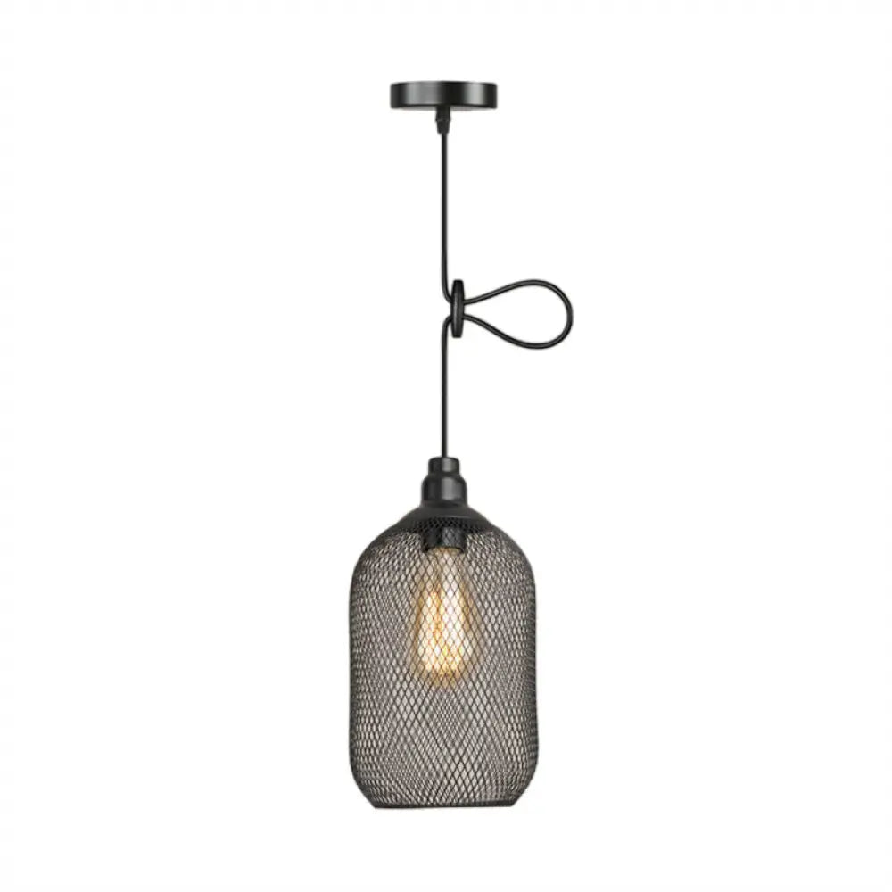 Industrial Black Wire Mesh Pendant Light with Height Adjustable Hanging Lamp for Dining Room