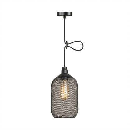 Industrial Black Wire Mesh Pendant Light with Height Adjustable Hanging Lamp for Dining Room