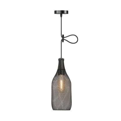 Industrial Black Wire Mesh Pendant Light with Height Adjustable Hanging Lamp for Dining Room