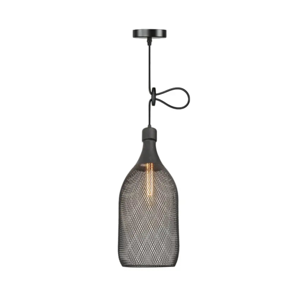 Industrial Black Wire Mesh Pendant Light with Height Adjustable Hanging Lamp for Dining Room