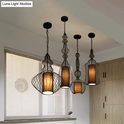 Industrial Black Wire Pendant Light with Fabric Shade - 1 Light Dining Room Fixture