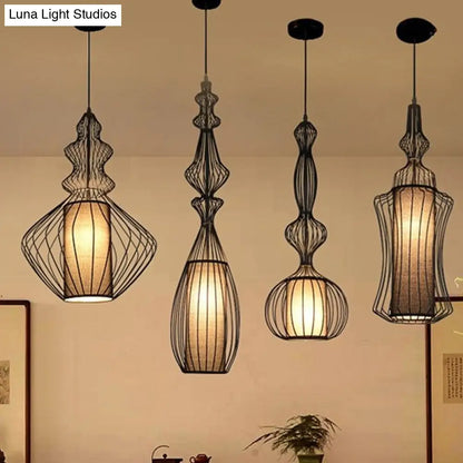 Industrial Black Wire Pendant Light with Fabric Shade - 1 Light Dining Room Fixture