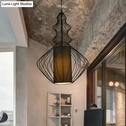 Industrial Black Wire Pendant Light with Fabric Shade - 1 Light Dining Room Fixture