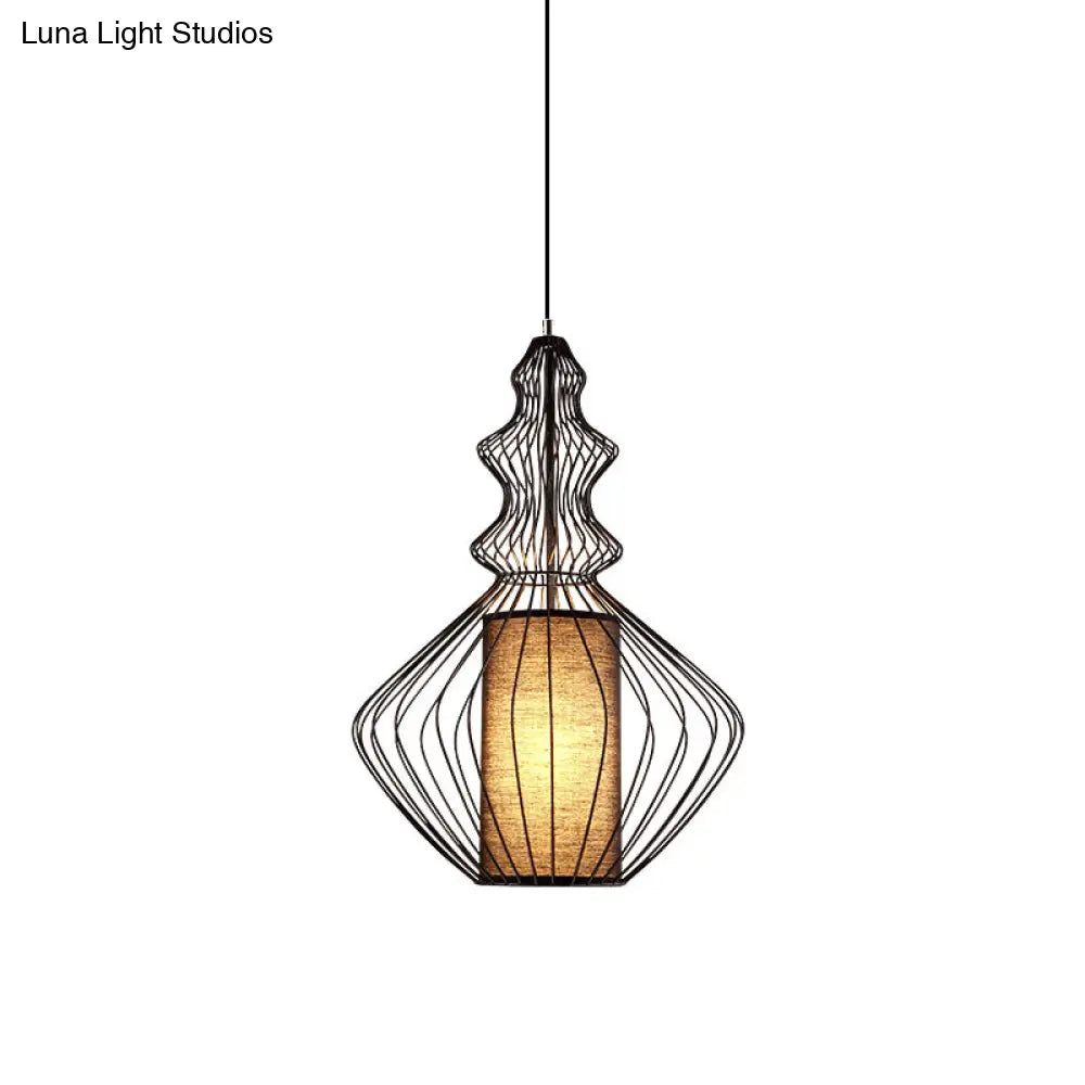 Industrial Black Wire Pendant Light with Fabric Shade - 1 Light Dining Room Fixture