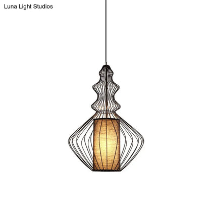 Industrial Black Wire Pendant Light with Fabric Shade - 1 Light Dining Room Fixture