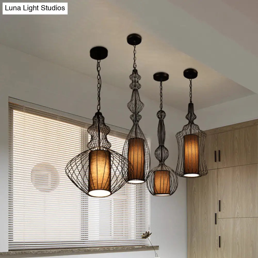 Industrial Black Wire Pendant Light with Fabric Shade - 1 Light Dining Room Fixture