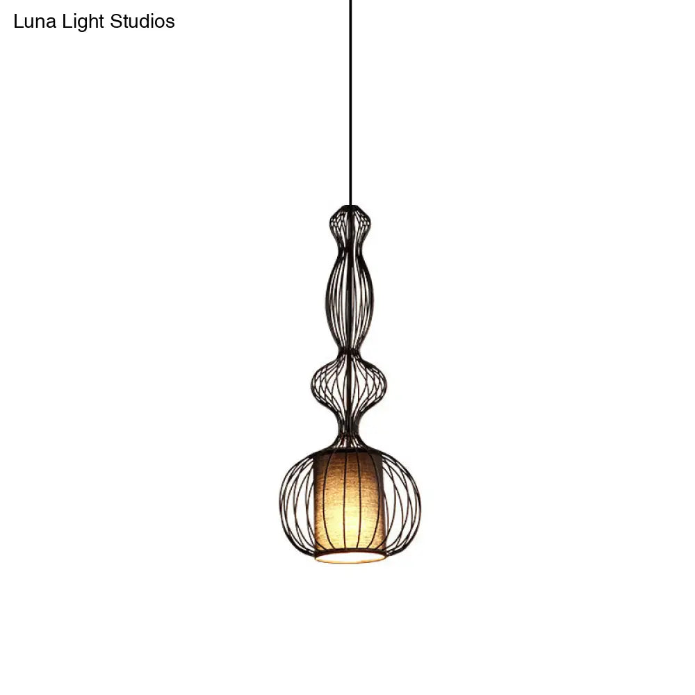 Industrial Black Wire Pendant Light with Fabric Shade - 1 Light Dining Room Fixture