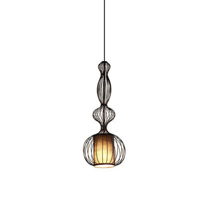 Industrial Black Wire Pendant Light with Fabric Shade - 1 Light Dining Room Fixture