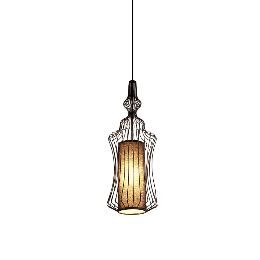 Industrial Black Wire Pendant Light with Fabric Shade - 1 Light Dining Room Fixture