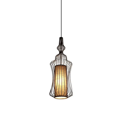 Industrial Black Wire Pendant Light with Fabric Shade - 1 Light Dining Room Fixture