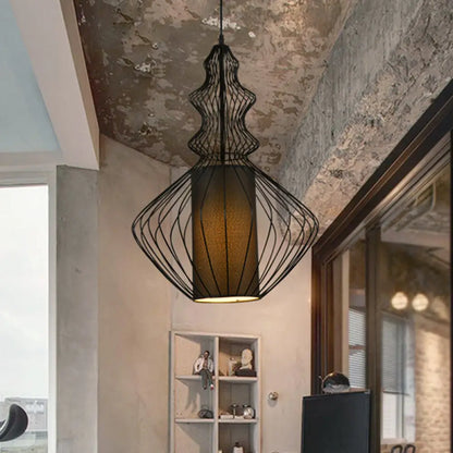 Industrial Black Wire Pendant Light with Fabric Shade - 1 Light Dining Room Fixture