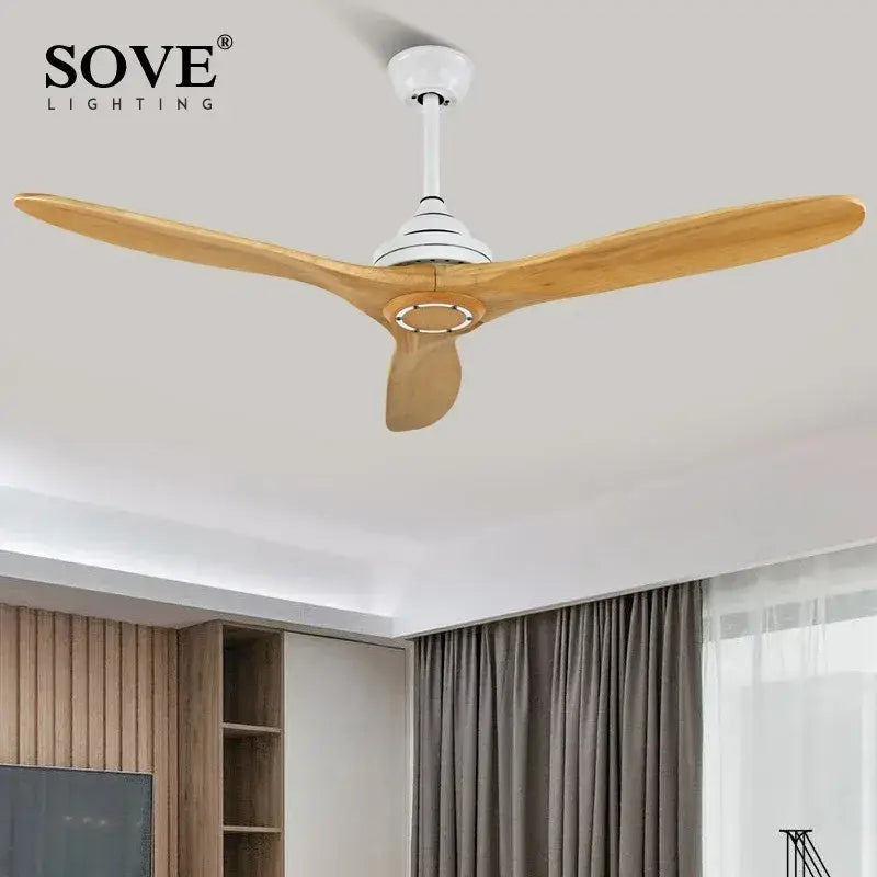 White and light wood ceiling fan with sleek modern design by sove lighting complements decorbites black wood style