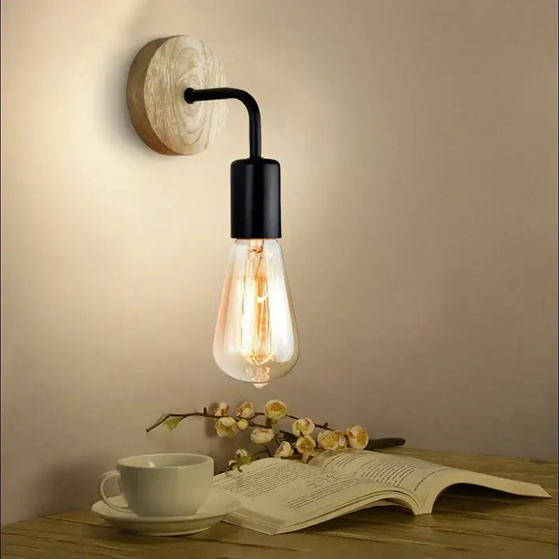 Industrial black and wood hemp rope wall lamp with rustic wooden backplate and exposed edison bulb for decorbites hemp rope decorbites hemp rope wall lamp
