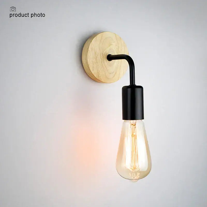 Industrial black and wood hemp rope wall lamp with light wood base and exposed filament bulb for bedroom decorbites hemp rope