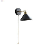 Industrial black wood led wall sconce with brass accent pull-chain switch for stair light decorbites black wood design