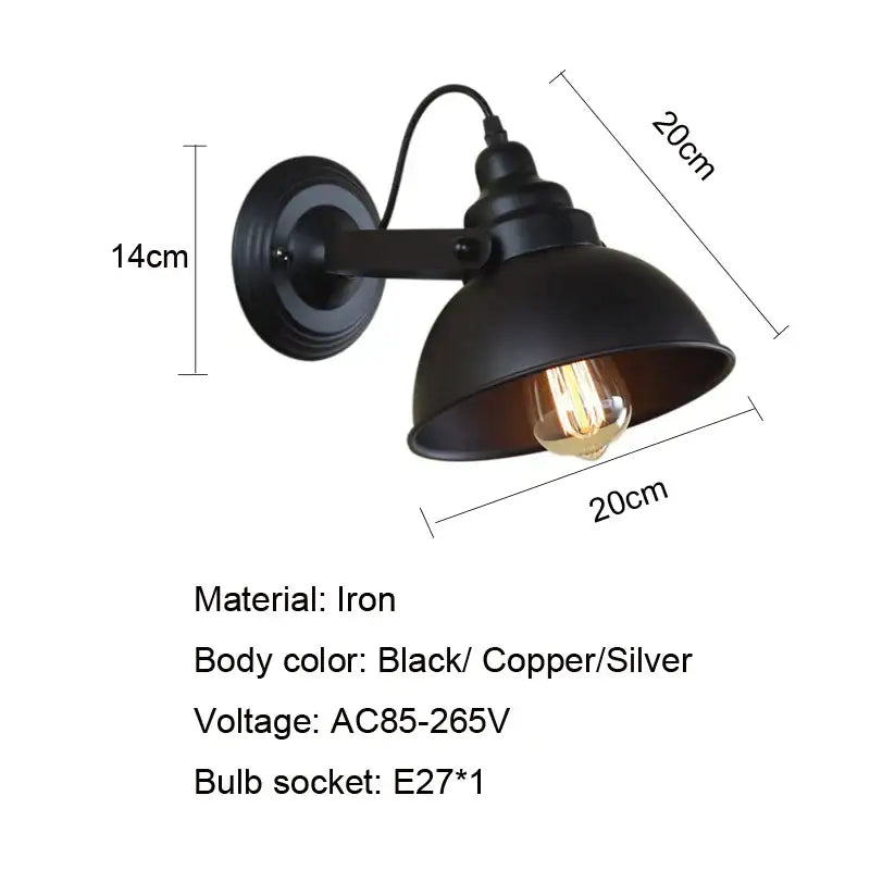 Industrial black wrought iron wall sconce with dome shade and exposed filament bulb for bedroom wall lamp decorbites industrial black