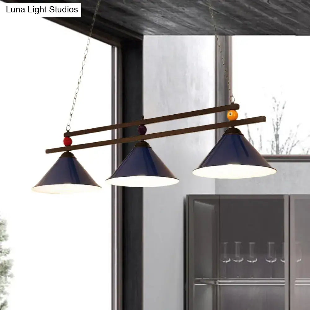 Decorbites black red industrial cone shade ceiling pendant with blue enamel metal heads and colorful ball accents