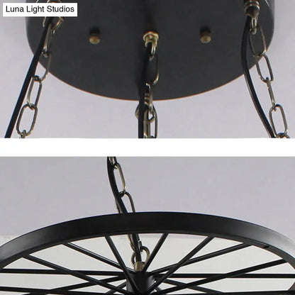 Industrial Blue Glass Tiffany Star Pendant Lamp with 4 Lights and Hanging Wheel