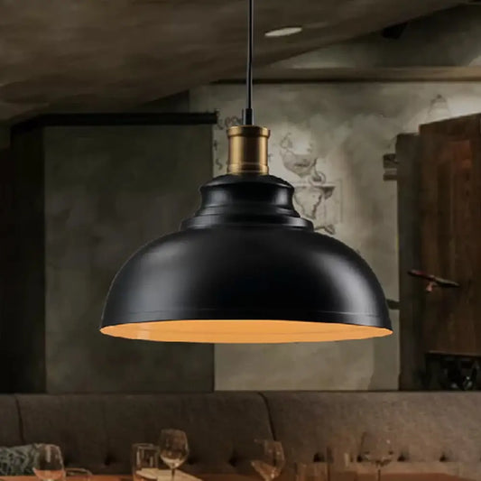 Industrial Bowl-Shaped Metal Ceiling Suspension Lamp - Single-Bulb Drop Pendant in Black/White