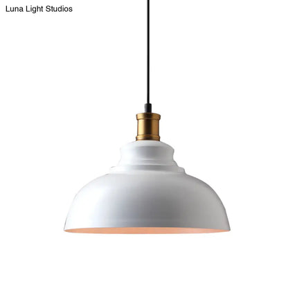 Industrial Bowl-Shaped Metal Ceiling Suspension Lamp - Single-Bulb Drop Pendant in Black/White