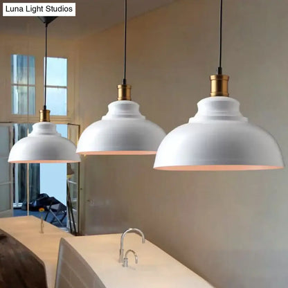 Industrial Bowl-Shaped Metal Ceiling Suspension Lamp - Single-Bulb Drop Pendant in Black/White