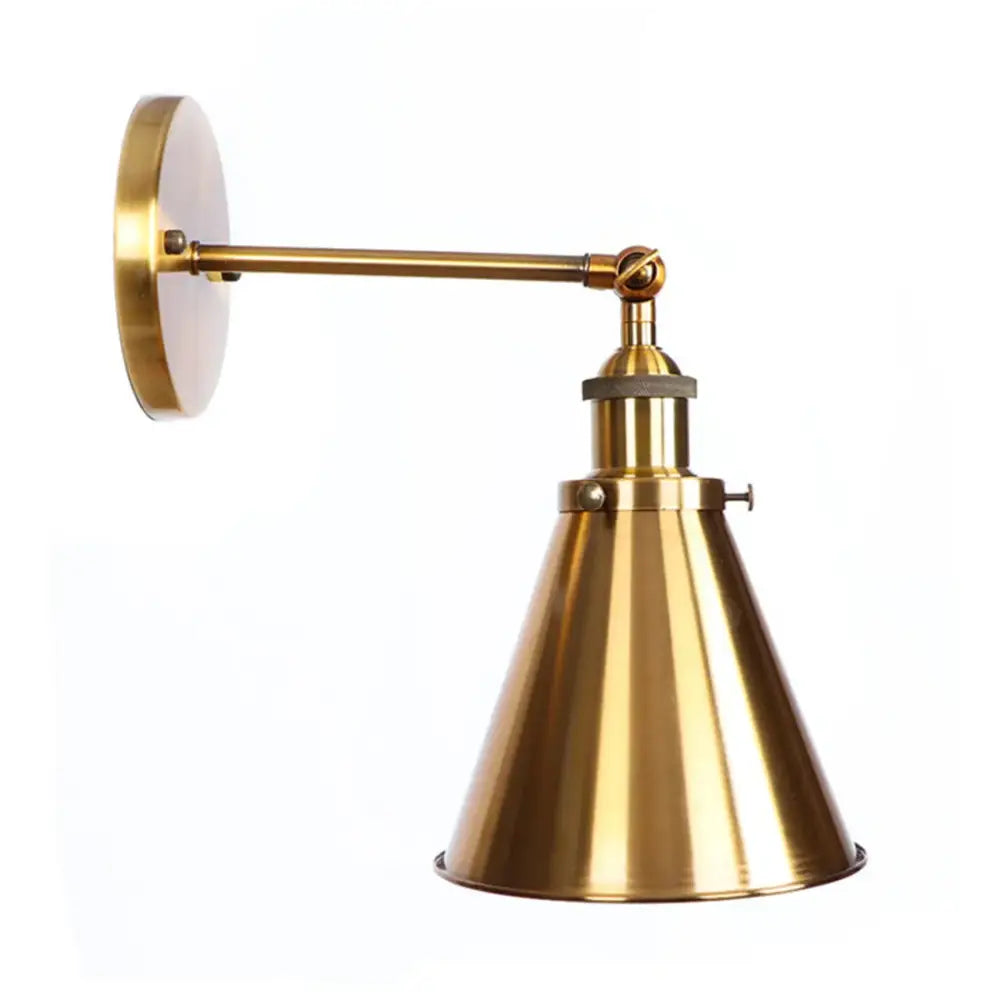 Brass-finished industrial-style wall sconce with adjustable arm and conical shade by decorbites elegant gold wall lamp