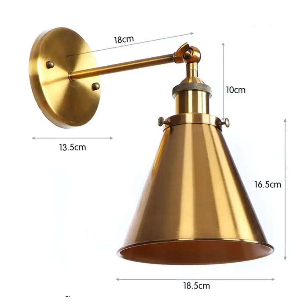 Industrial brass adjustable arm wall sconce with conical shade and decorbites elegant gold finish wall lamp