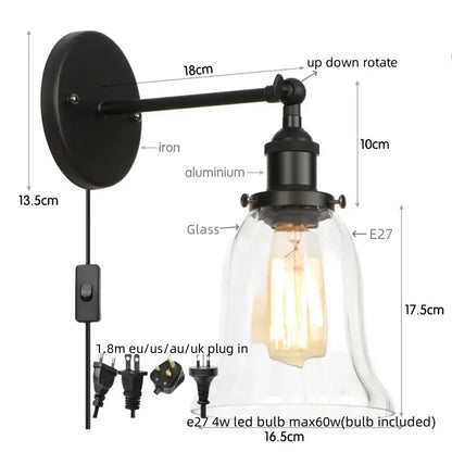 Industrial brass and clear glass wall sconce with black iron and aluminum frame and clear glass shade for decorbites industrial clear style