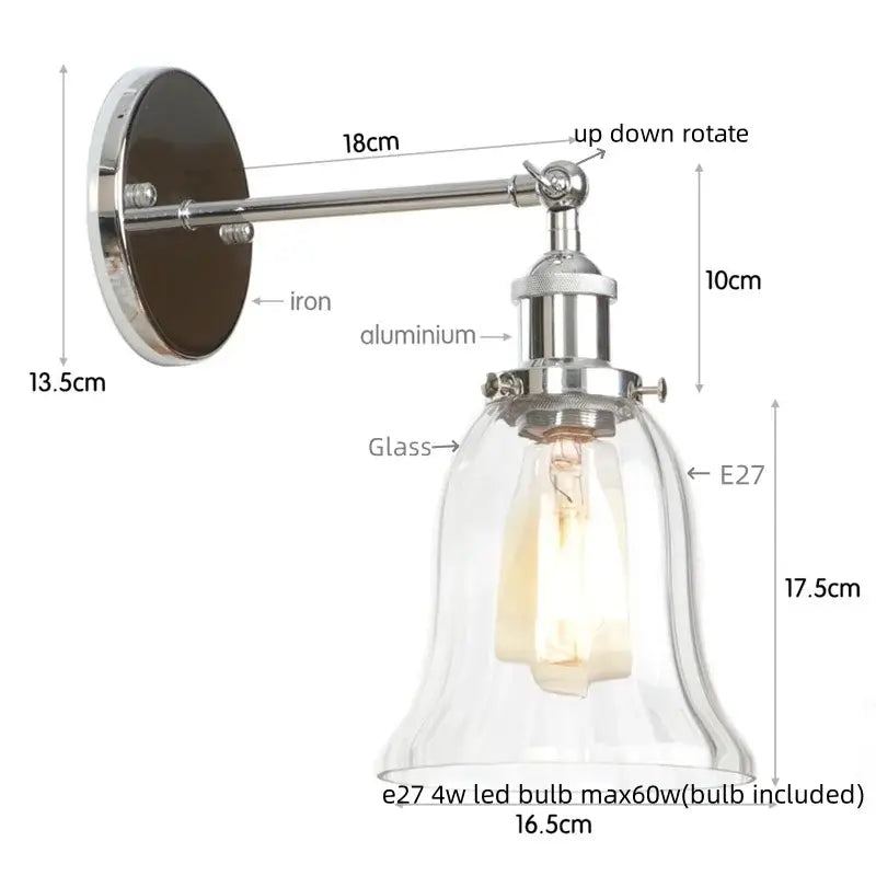 Industrial brass and clear glass wall sconce with chrome finish and Edison bulb for bedroom decorbites industrial clear lighting