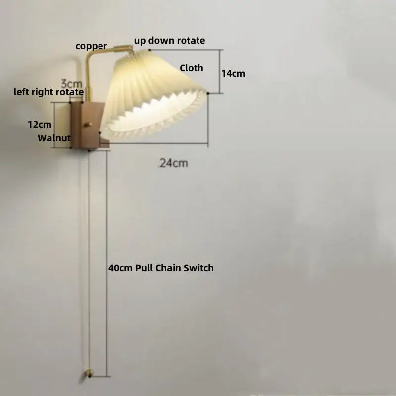 Industrial brass and walnut led wall light with a copper and walnut wall sconce and pleated cream cloth shade decorbites led wall