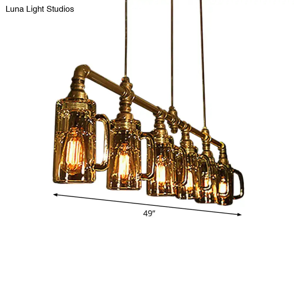 Industrial hanging beer mug bar light by decorbites with five clear glass golden fixtures e26 e27 220v-240v 110v-120v