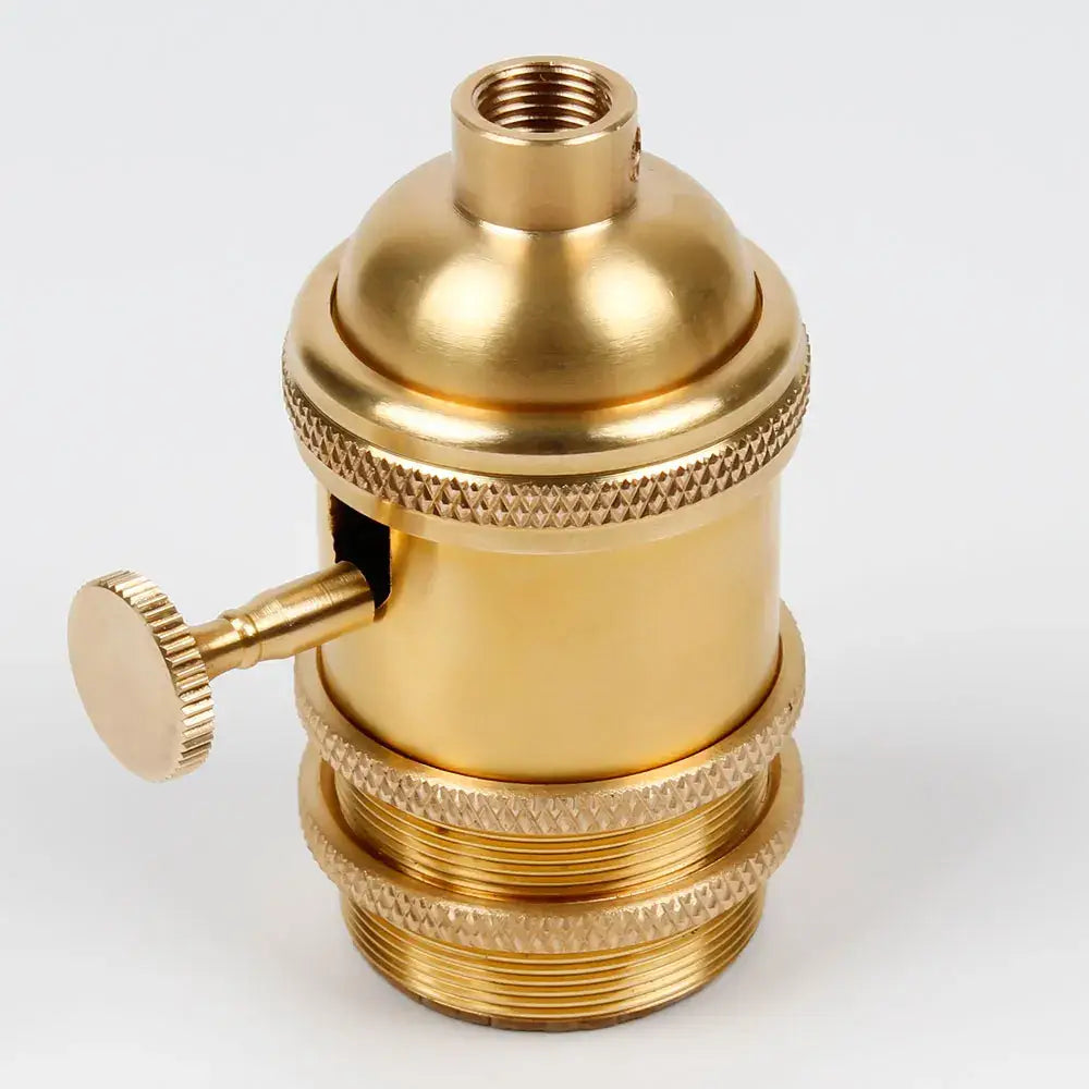 Industrial brass and chrome lamp base holder featuring a brass-finished vintage-style socket with adjustment knob