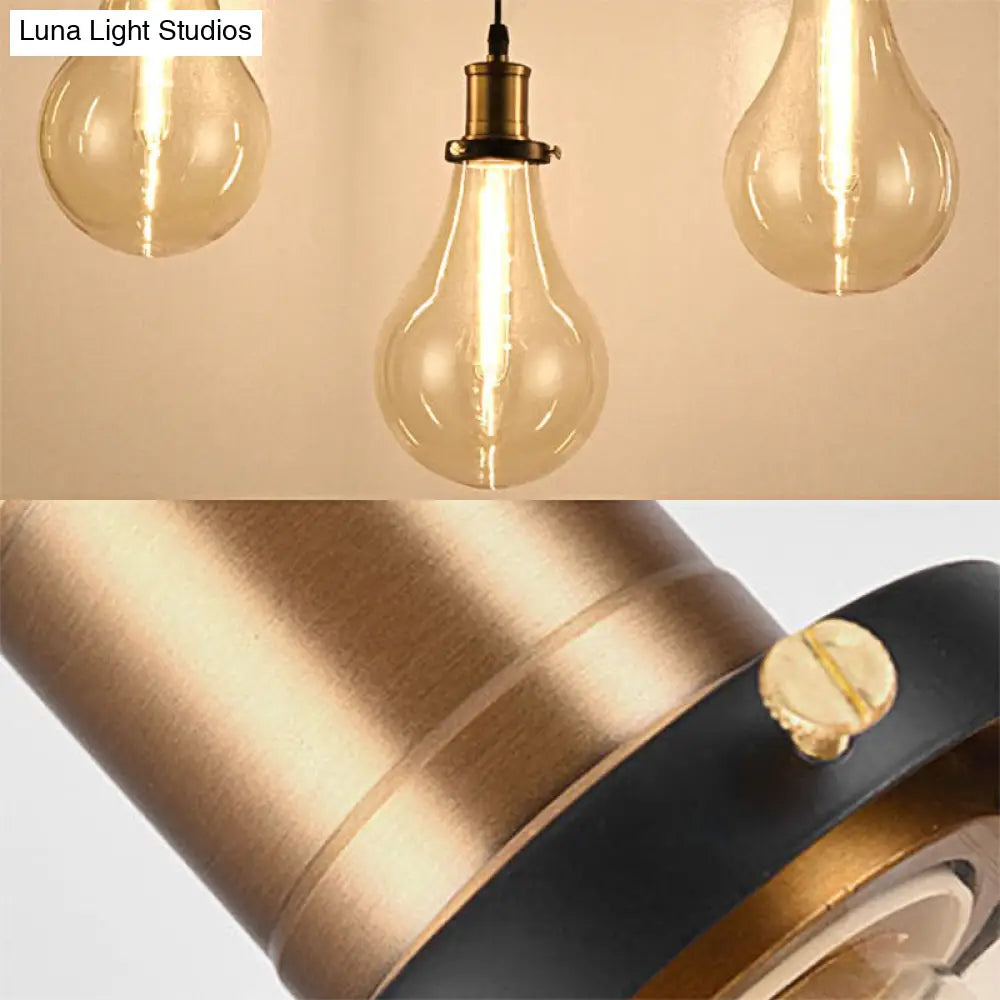 Industrial Brass Clear Glass Pendant Lighting with 3 Bare Bulb Multi Ceiling Lights