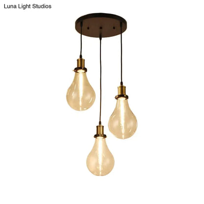 Industrial Brass Clear Glass Pendant Lighting with 3 Bare Bulb Multi Ceiling Lights