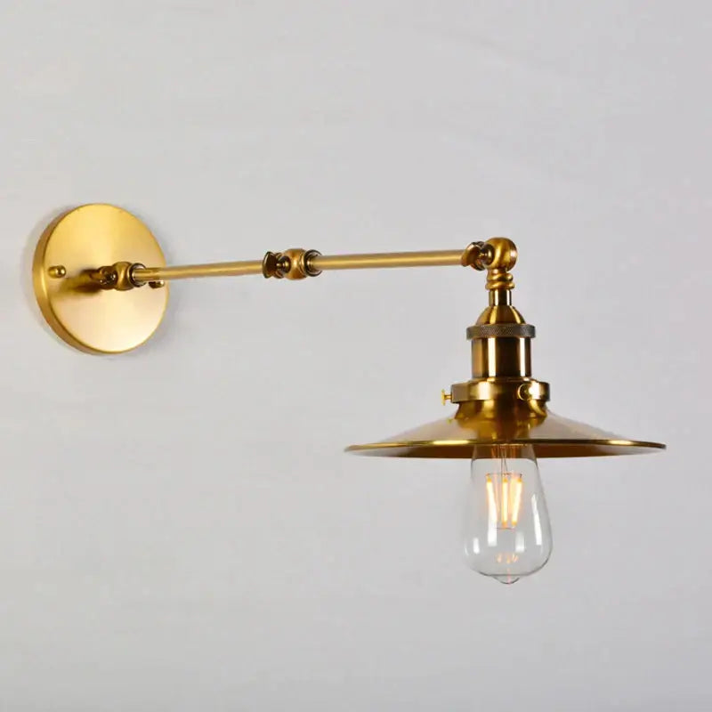 Industrial brass decorbites adjustable long arm wall lamp with vintage edison bulb and flared shade wall light