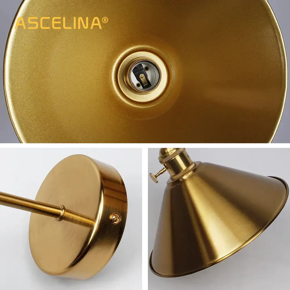Gold-finished brass wall lamp with conical shade and circular base in decorbites copper vintage style for bedroom sconce